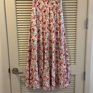 Blue Rain Floral A-Line Skirt - Red and White